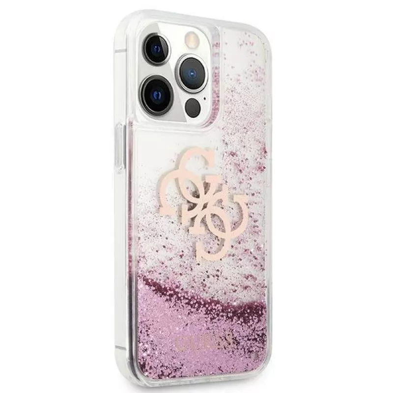 Guess GUHCP13XLG4GPI funda rígida rosa Liquid Glitter 4G Big para Apple iPhone 13 Pro Max 6,7