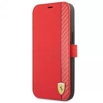 Ferrari FESAXFLBKP13SRE funda tipo libro On Track Carbon Stripe para iPhone 13 mini, roja