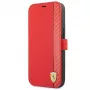Ferrari FESAXFLBKP13SRE funda tipo libro On Track Carbon Stripe para iPhone 13 mini, roja