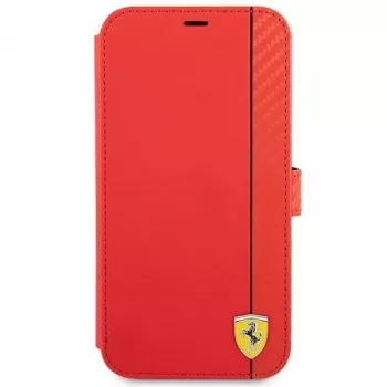 Ferrari FESAXFLBKP13SRE funda tipo libro On Track Carbon Stripe para iPhone 13 mini, roja