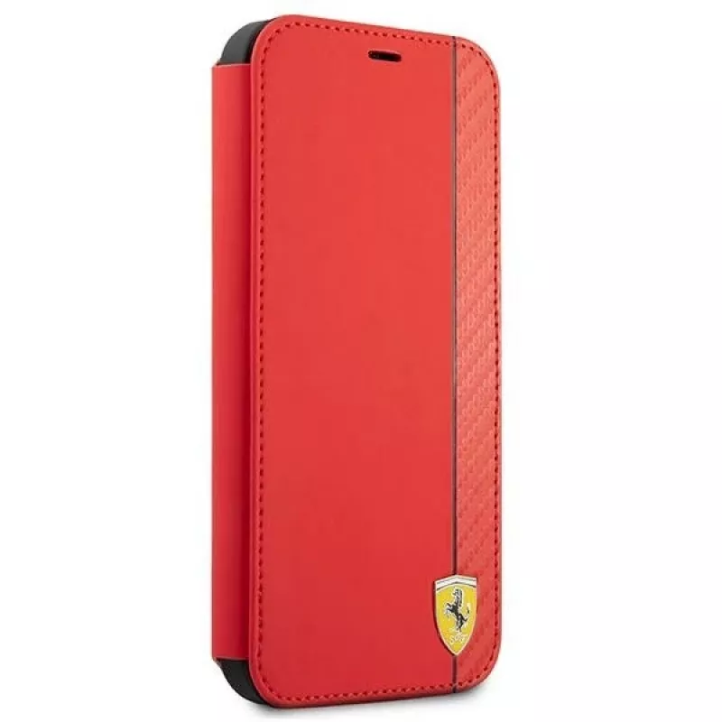 Ferrari FESAXFLBKP13SRE funda tipo libro On Track Carbon Stripe para iPhone 13 mini, roja