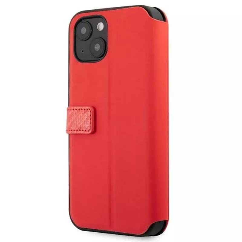 Ferrari FESAXFLBKP13SRE funda tipo libro On Track Carbon Stripe para iPhone 13 mini, roja