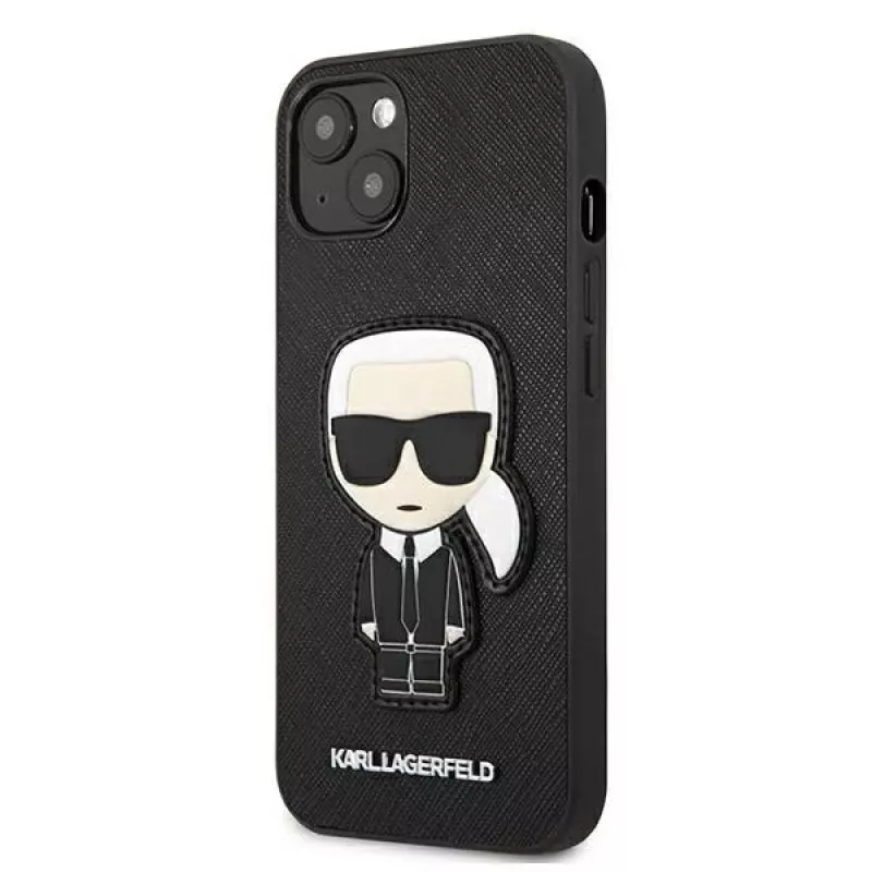 Karl Lagerfeld KLHCP13SOKPK funda rígida negra Saffiano Ikonik Karl Patch para iPhone 13 Mini 5,4