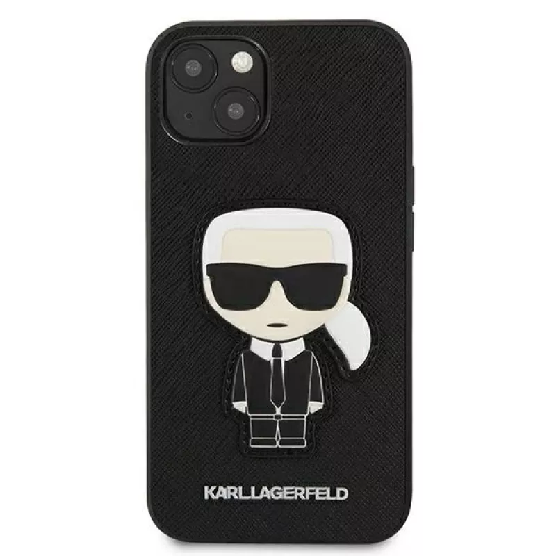 Karl Lagerfeld KLHCP13SOKPK funda rígida negra Saffiano Ikonik Karl Patch para iPhone 13 Mini 5,4