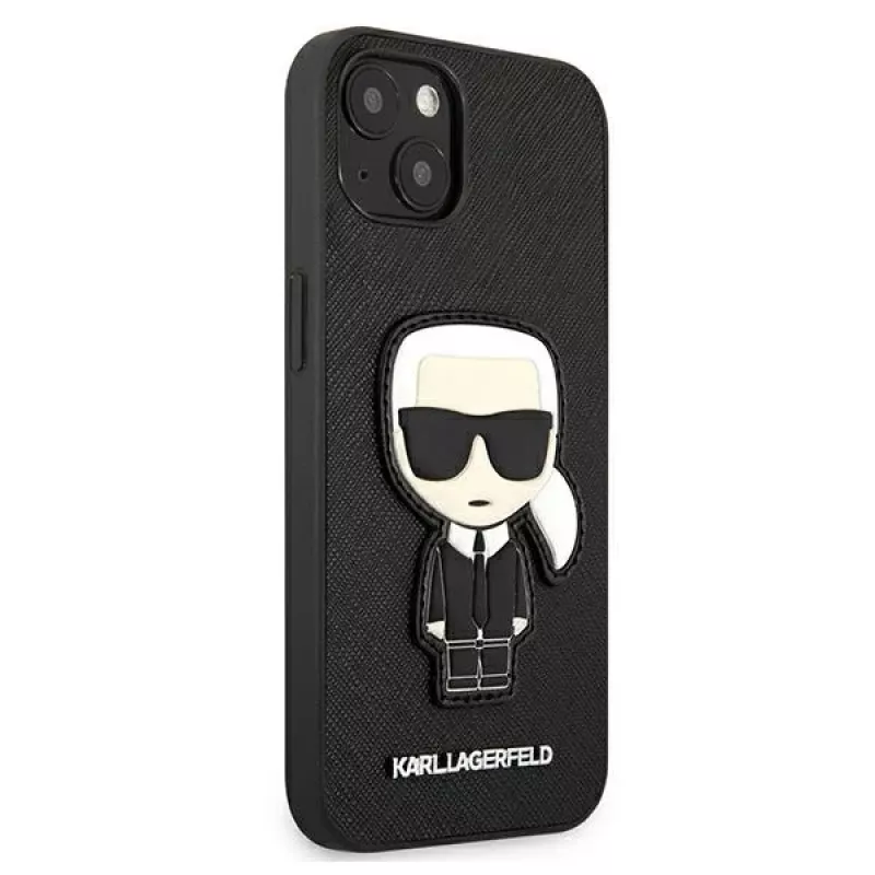 Karl Lagerfeld KLHCP13SOKPK funda rígida negra Saffiano Ikonik Karl Patch para iPhone 13 Mini 5,4