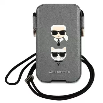 Karl Lagerfeld Ikonik funda rígida para Apple iPhone 12 Pro Max, gris Saffiano PU, diseño Karl & Choupette Head