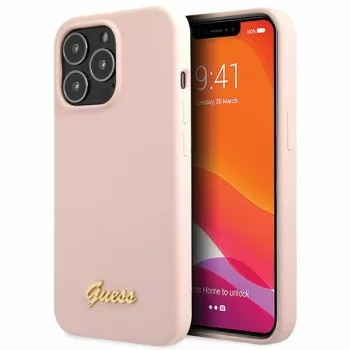 Guess funda rígida de silicona Script Gold Logo para Apple iPhone 13 Pro Max 6,7 inch - rosa claro