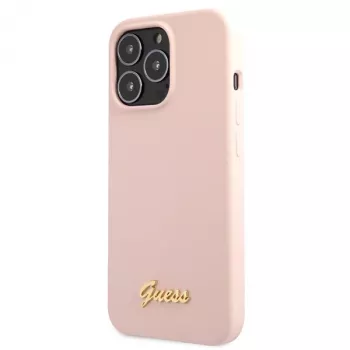 Guess funda rígida de silicona Script Gold Logo para Apple iPhone 13 Pro Max 6,7 inch - rosa claro