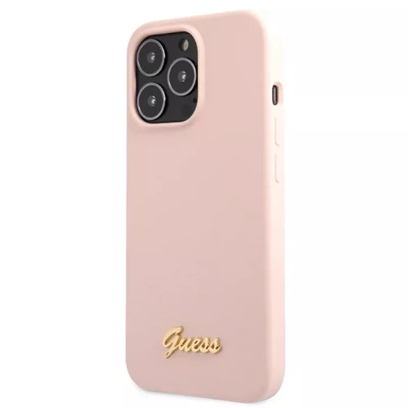 Guess funda rígida de silicona Script Gold Logo para Apple iPhone 13 Pro Max 6,7 inch - rosa claro