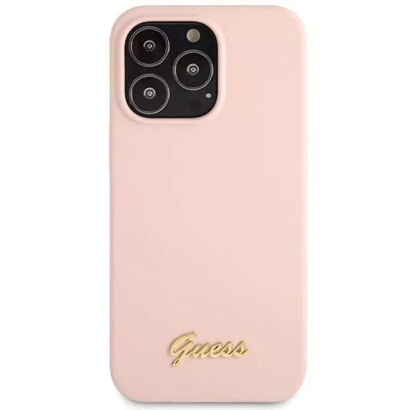 Guess funda rígida de silicona Script Gold Logo para Apple iPhone 13 Pro Max 6,7 inch - rosa claro
