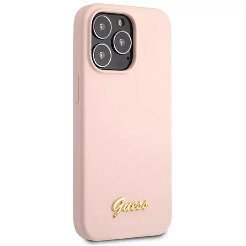 Guess funda rígida de silicona Script Gold Logo para Apple iPhone 13 Pro Max 6,7 inch - rosa claro