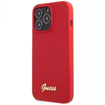 Guess GUHCP13XLSLMGRE funda rígida de silicona burdeos con logo Vintage Gold para iPhone 13 Pro Max 6,7 inch
