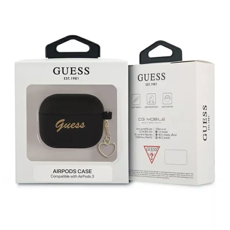 Guess GUA3LSCHSK AirPods 3 funda de silicona negra Charm Heart Collection