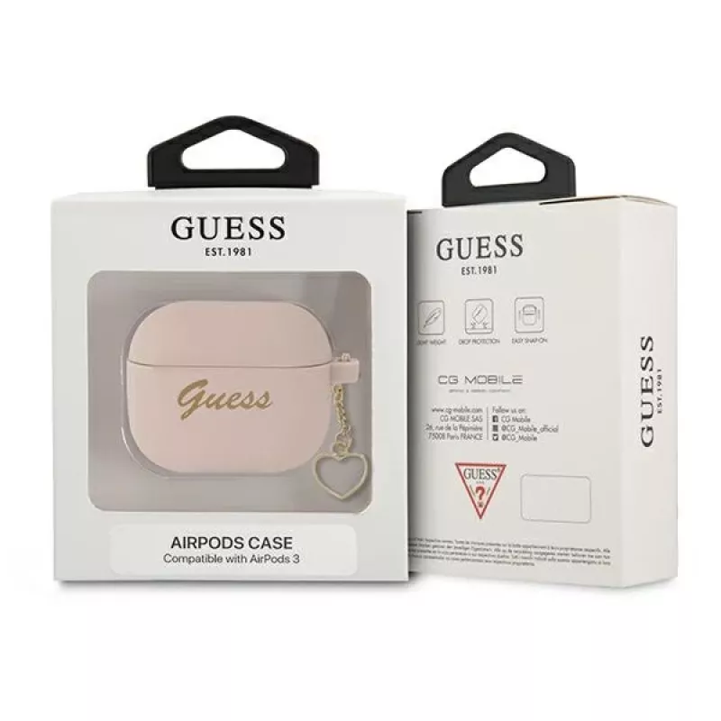 Guess GUA3LSCHSP Charm Heart Collection funda de silicona para Apple AirPods 3.ª generación - rosa