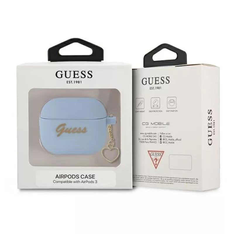 Guess GUA3LSCHSB Charm Heart Collection funda de silicona para AirPods 3, azul