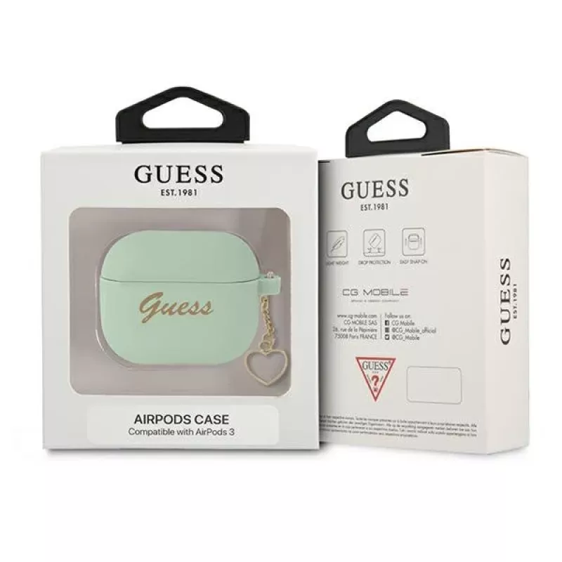 Guess GUA3LSCHSN funda para AirPods 3 verde de silicona Charm Heart Collection