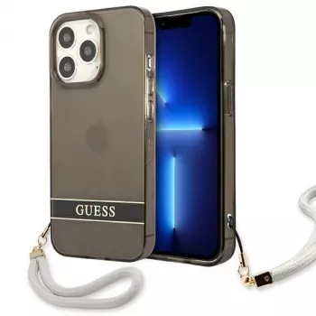 Guess GUHCP13LHTSGSK funda rígida translúcida con correa para Apple iPhone 13 Pro / iPhone 13, negra