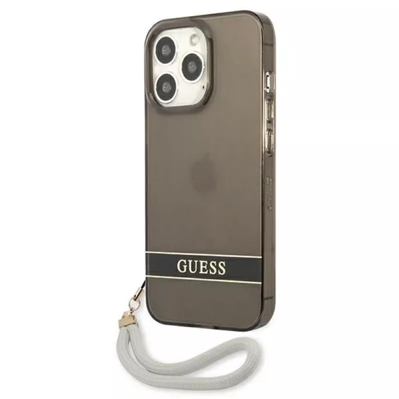 Guess GUHCP13LHTSGSK funda rígida translúcida con correa para Apple iPhone 13 Pro / iPhone 13, negra