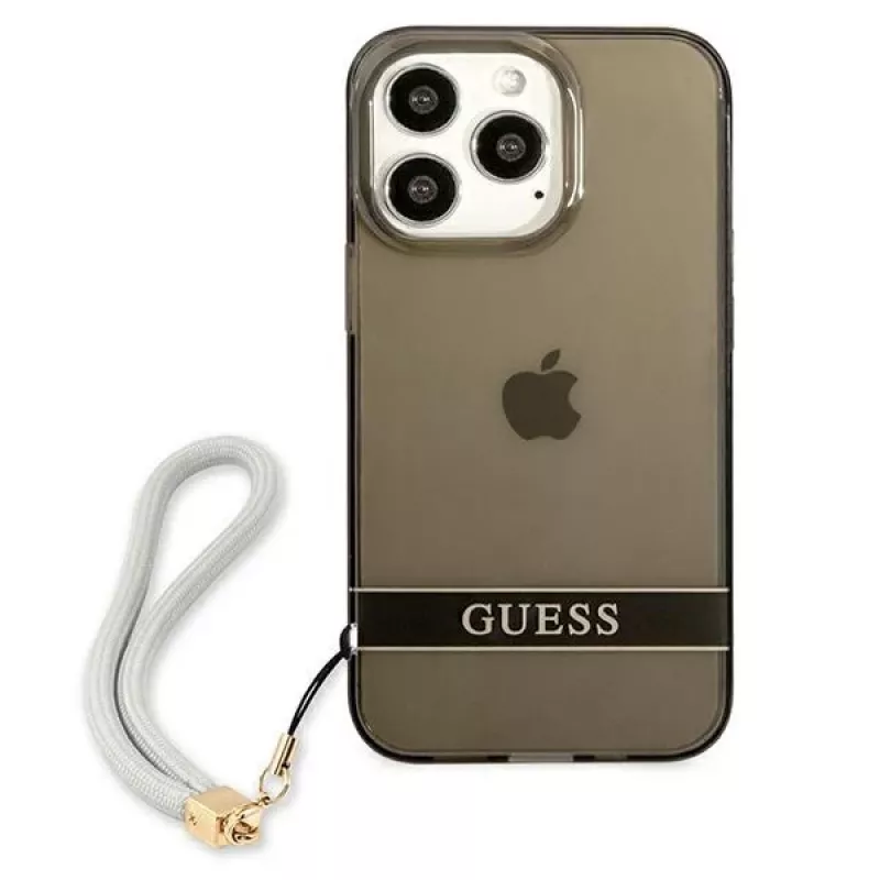 Guess GUHCP13LHTSGSK funda rígida translúcida con correa para Apple iPhone 13 Pro / iPhone 13, negra
