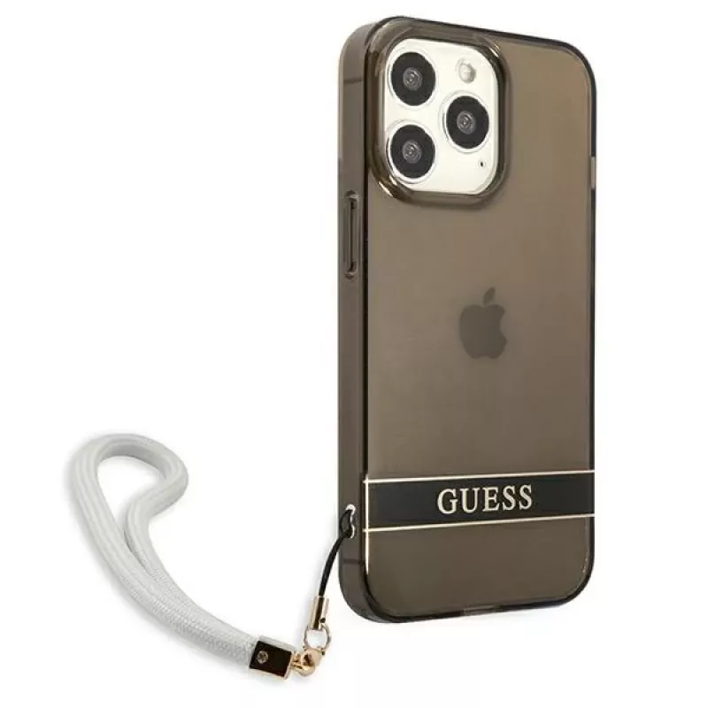 Guess GUHCP13LHTSGSK funda rígida translúcida con correa para Apple iPhone 13 Pro / iPhone 13, negra
