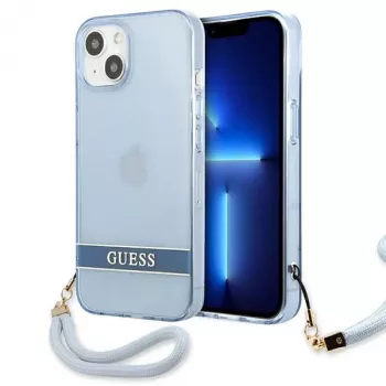 Guess GUHCP13SHTSGSB funda rígida translúcida azul con correa para iPhone 13 mini 5,4