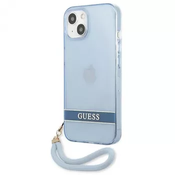 Guess GUHCP13SHTSGSB funda rígida translúcida azul con correa para iPhone 13 mini 5,4