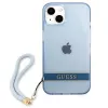 Guess GUHCP13SHTSGSB funda rígida translúcida azul con correa para iPhone 13 mini 5,4