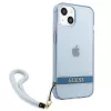 Guess GUHCP13SHTSGSB funda rígida translúcida azul con correa para iPhone 13 mini 5,4