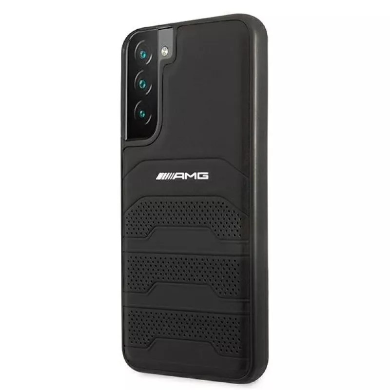 AMG AMHCS22MGSEBK funda rígida de piel con líneas en relieve para Samsung Galaxy S22+ (SM-S906) - negra