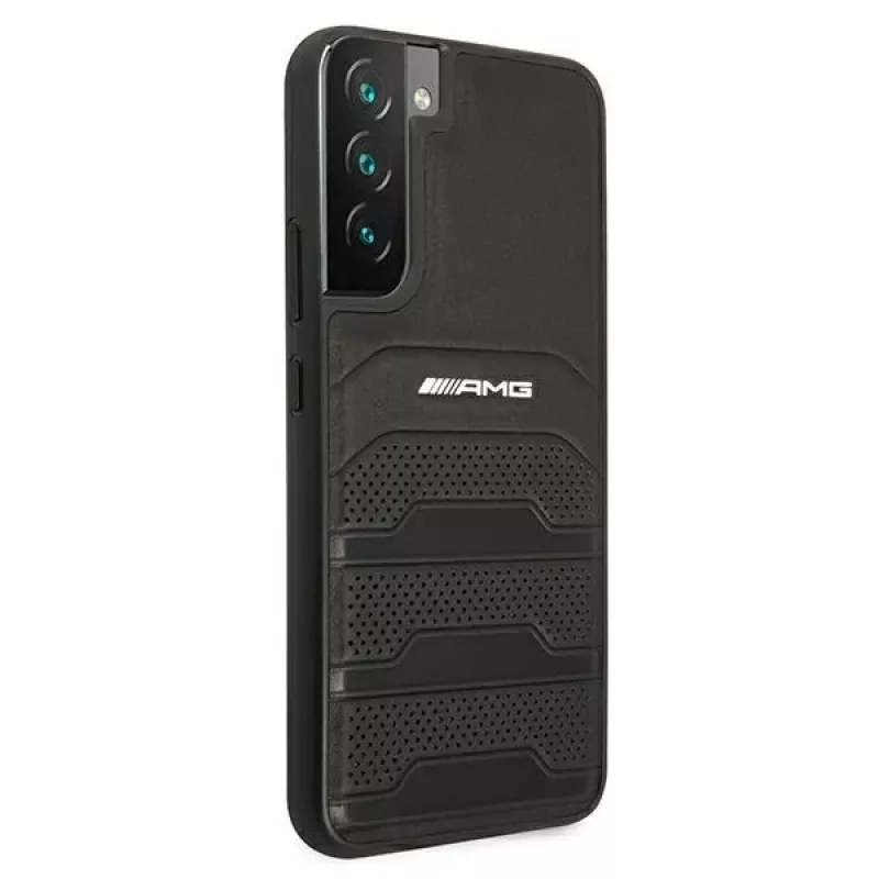 AMG AMHCS22MGSEBK funda rígida de piel con líneas en relieve para Samsung Galaxy S22+ (SM-S906) - negra