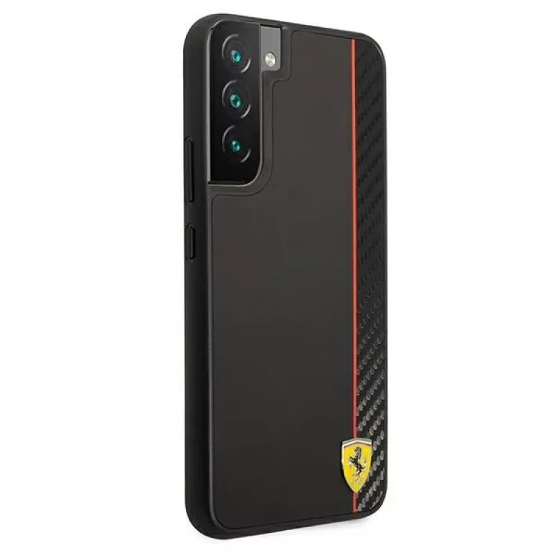 Ferrari FESAXHCS22MBK funda rígida On Track Carbon Stripe negra para S22+ S906