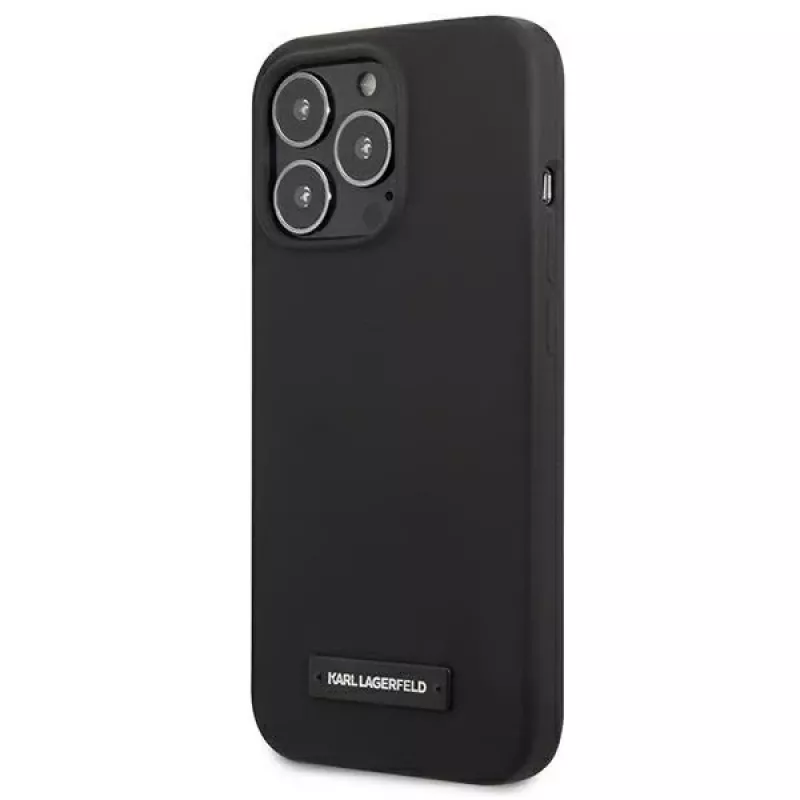 Karl Lagerfeld KLHCP13LSLMP1K funda rígida negra de silicona con placa para iPhone 13 Pro / 13 6,1
