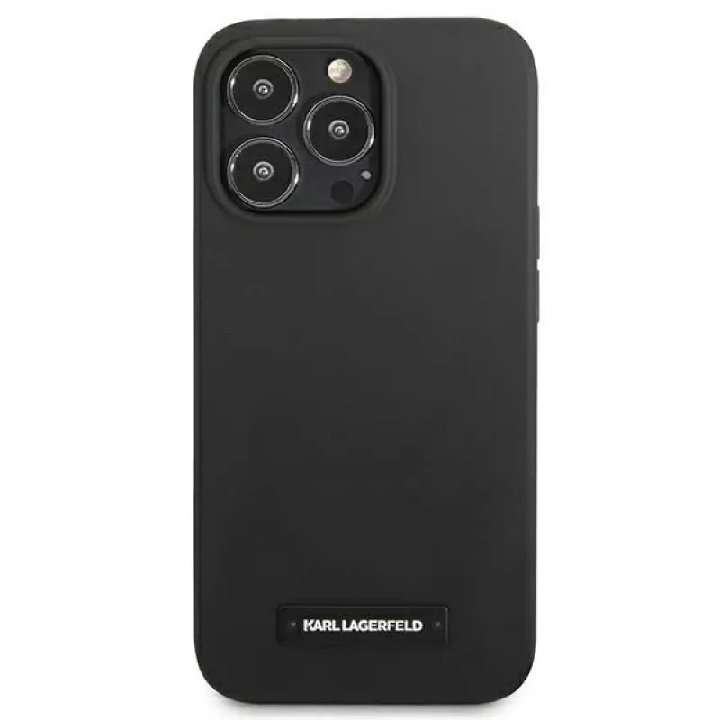 Karl Lagerfeld KLHCP13LSLMP1K funda rígida negra de silicona con placa para iPhone 13 Pro / 13 6,1