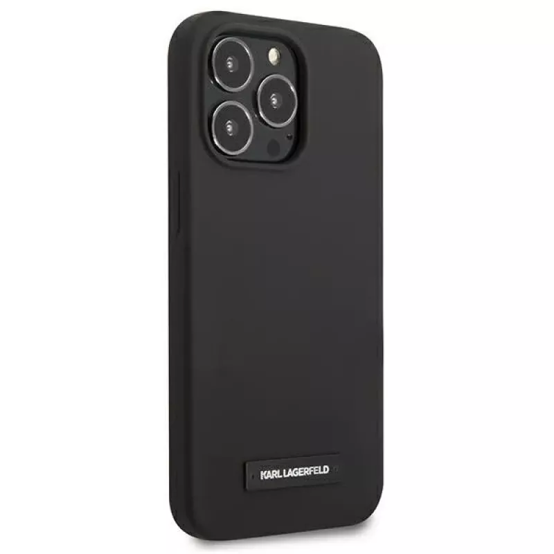 Karl Lagerfeld KLHCP13LSLMP1K funda rígida negra de silicona con placa para iPhone 13 Pro / 13 6,1