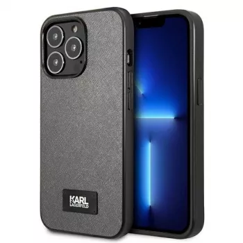 Karl Lagerfeld KLHCP13LSFMP2DG funda rígida Saffiano con placa para iPhone 13 Pro / 13 6,1