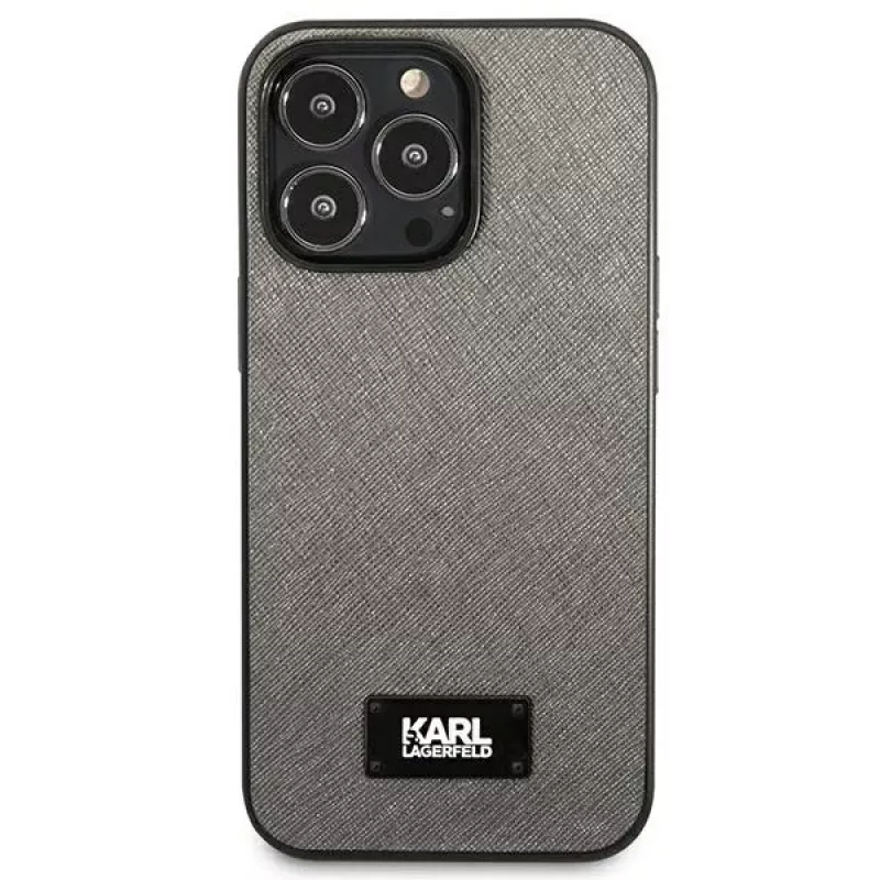 Karl Lagerfeld KLHCP13LSFMP2DG funda rígida Saffiano con placa para iPhone 13 Pro / 13 6,1