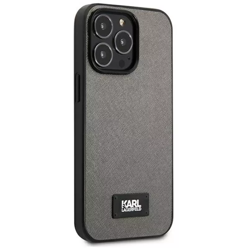 Karl Lagerfeld KLHCP13LSFMP2DG funda rígida Saffiano con placa para iPhone 13 Pro / 13 6,1