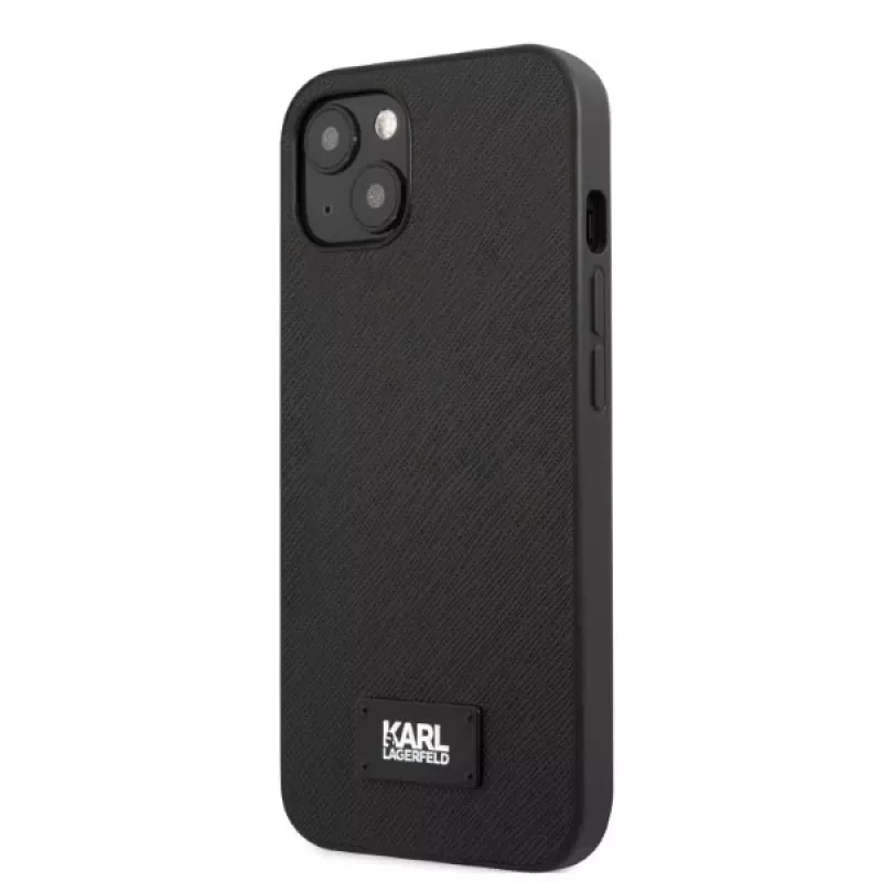 Karl Lagerfeld KLHCP13SSFMP2K funda rígida Saffiano con placa para iPhone 13 mini, negra