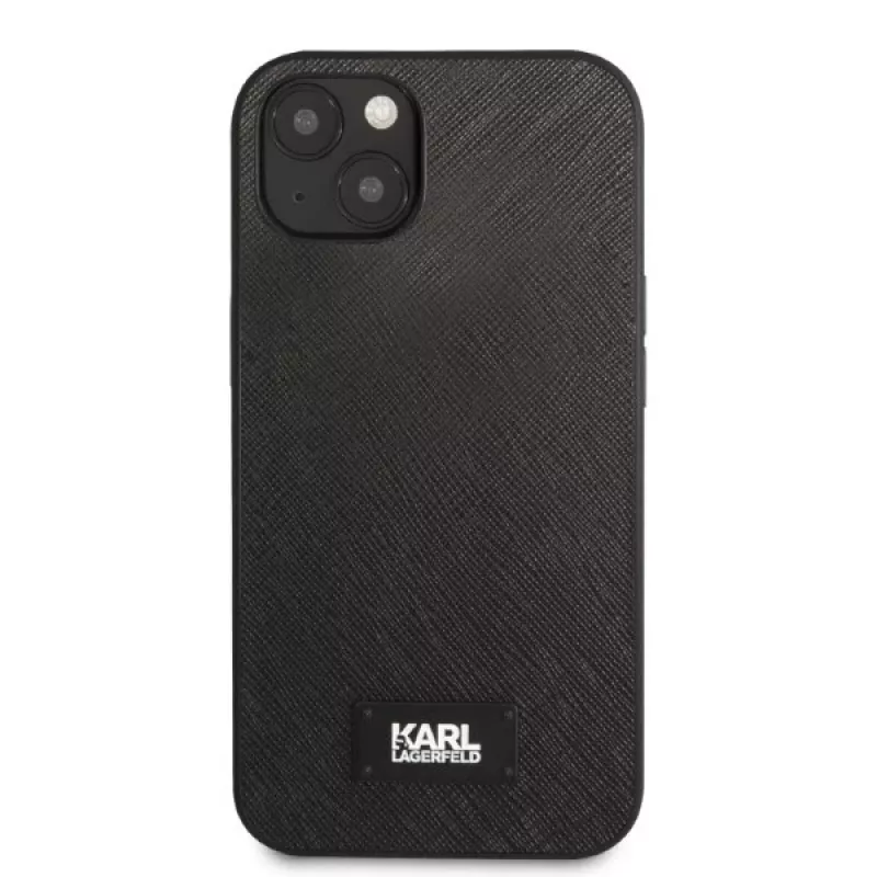 Karl Lagerfeld KLHCP13SSFMP2K funda rígida Saffiano con placa para iPhone 13 mini, negra