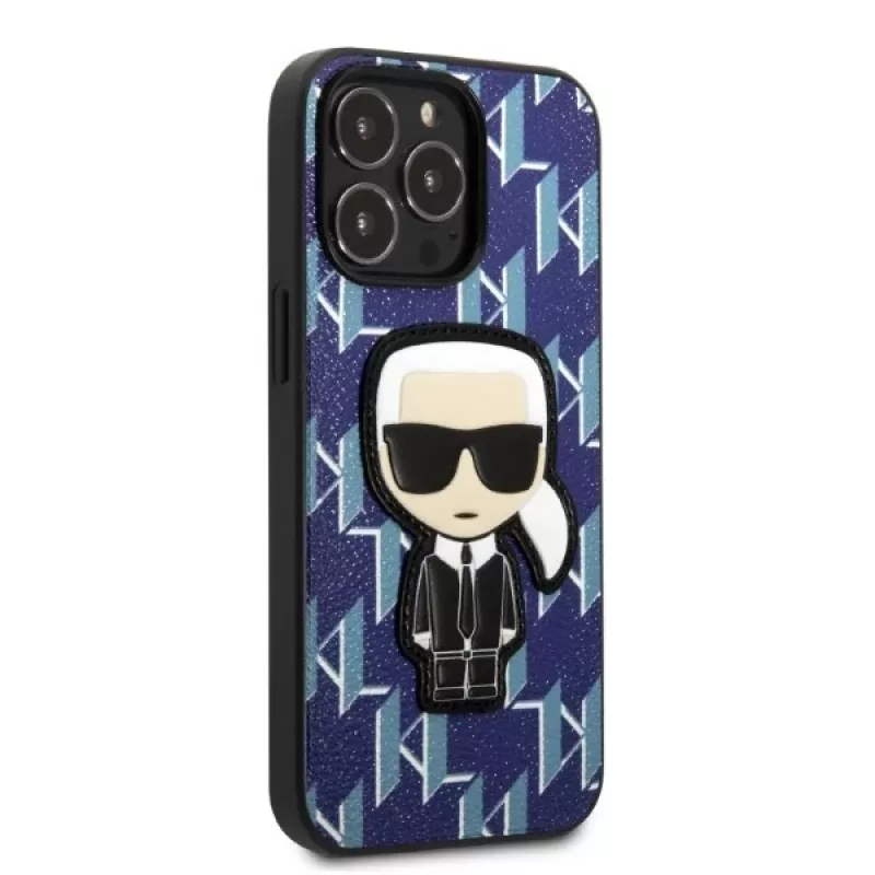 Karl Lagerfeld KLHCP13XPMNIKBL Funda rígida azul Monogram Ikonik Patch para iPhone 13 Pro Max 6,7