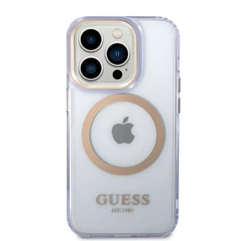 Guess Funda rígida translúcida Gold Outline para Apple iPhone 14 Pro 6,1