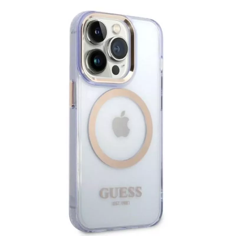 Guess Funda rígida translúcida Gold Outline para Apple iPhone 14 Pro 6,1