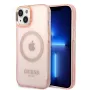 Guess Funda rígida translúcida MagSafe Gold Outline para iPhone 13/14/15 6,1