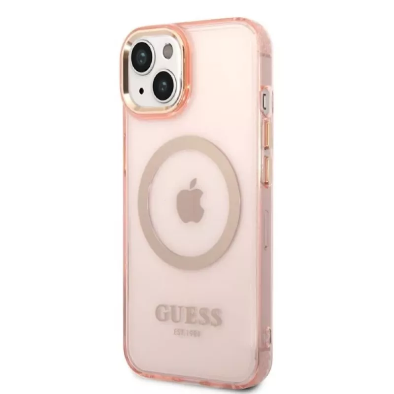 Guess Funda rígida translúcida MagSafe Gold Outline para iPhone 13/14/15 6,1