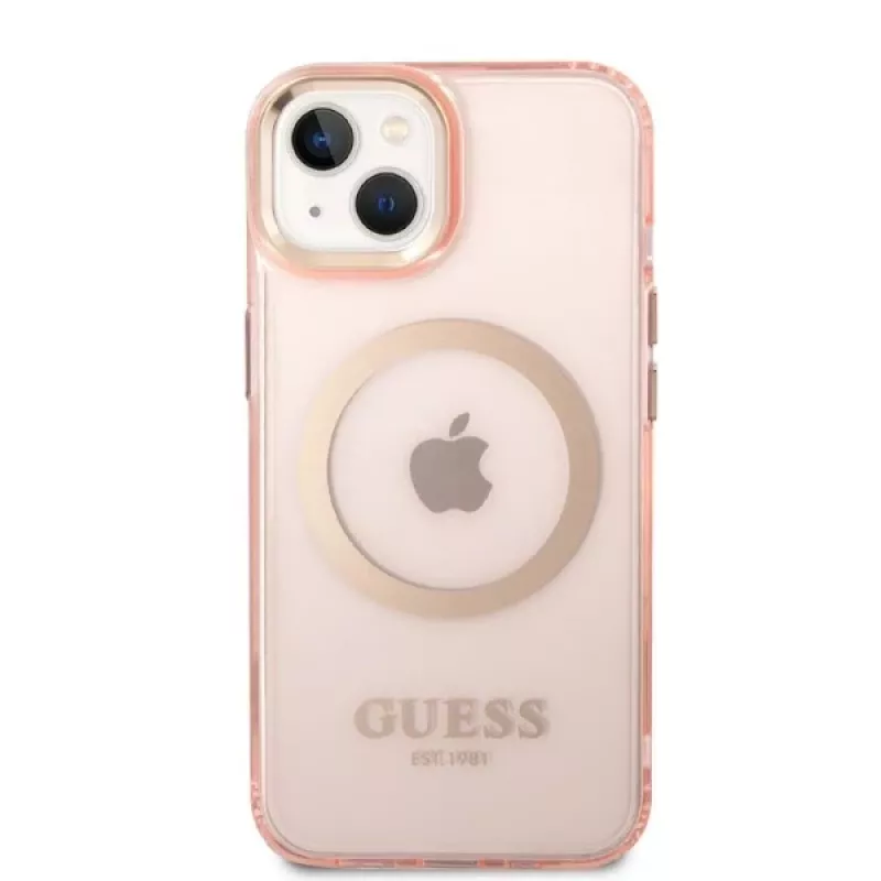 Guess Funda rígida translúcida MagSafe Gold Outline para iPhone 13/14/15 6,1