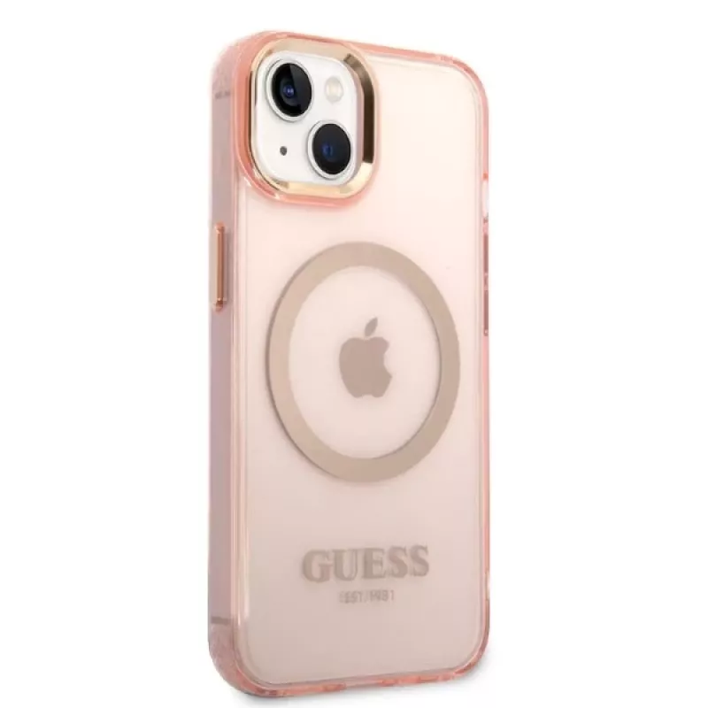 Guess Funda rígida translúcida MagSafe Gold Outline para iPhone 13/14/15 6,1