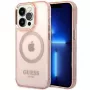 Guess Funda rígida translúcida MagSafe Gold Outline para iPhone 14 Pro Max 6,7