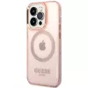 Guess Funda rígida translúcida MagSafe Gold Outline para iPhone 14 Pro Max 6,7