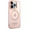 Guess Funda rígida translúcida MagSafe Gold Outline para iPhone 14 Pro Max 6,7