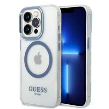 Guess Funda rígida Metal Outline MagSafe para Apple iPhone 14 Pro Max 6,7 inch - azul